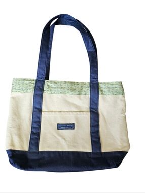 Vineyard Vines Large Canvas Tote Bag with Blue Gingham Lining